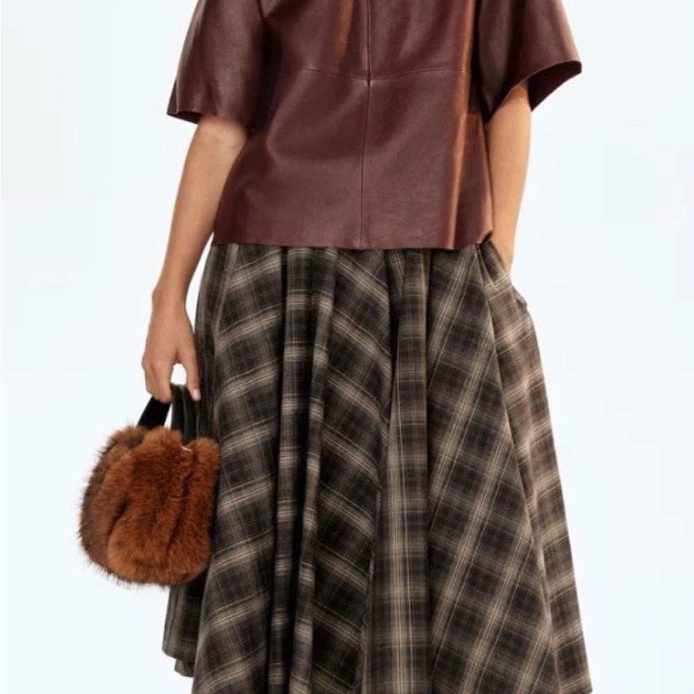 H&M Brown Plaid A-Line Skirt